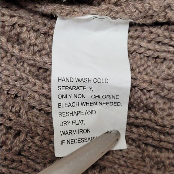 Jeanne Pierre Womens Fisherman Knit Sweater L Tan Taupe Oatmeal Cableknit Cotton - Picture 7 of 7